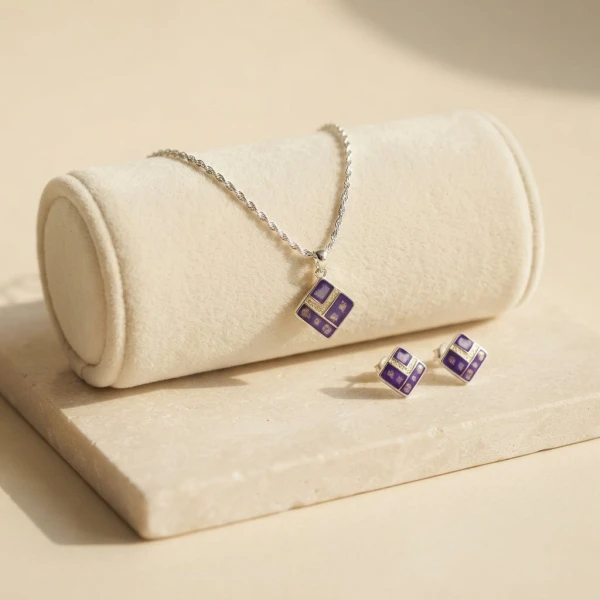 Royal Purple Geometric Silver Jewelry Set