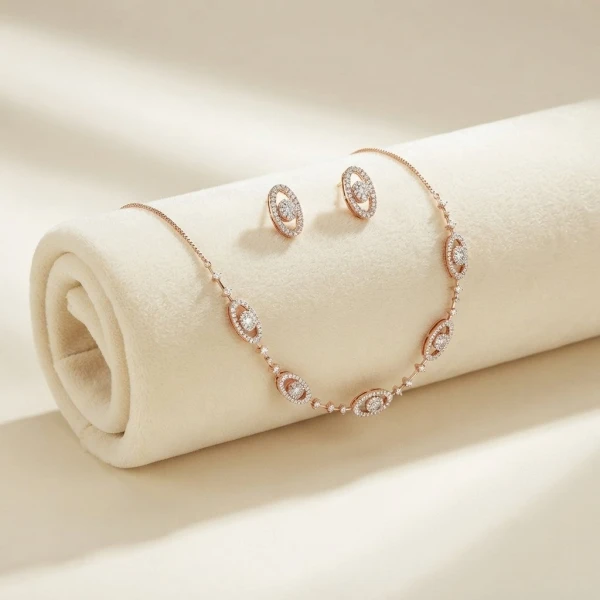 Elegant Oval Diamond Necklace and Earring Set