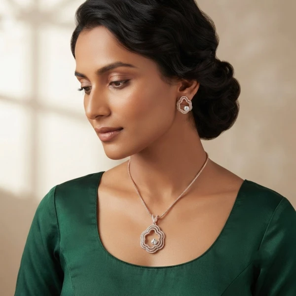 Exquisite Rose Gold Diamond Cloud Pendant and Earrings Set