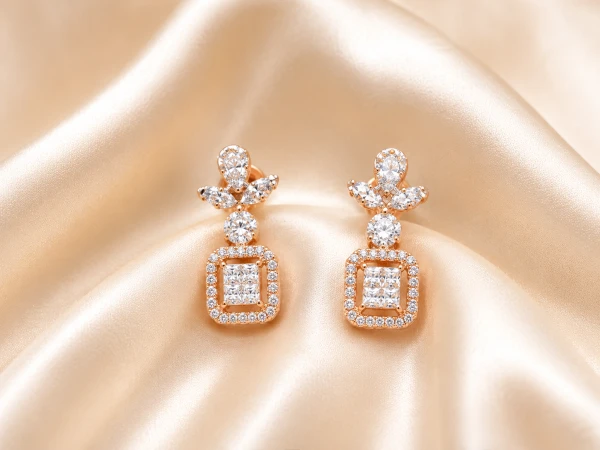 Diamond Women’s Floral Square Drop Earrings
