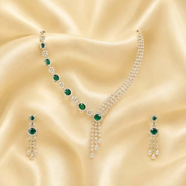 Diamond Women’s Emerald Green Half Set Necklace & Earrings