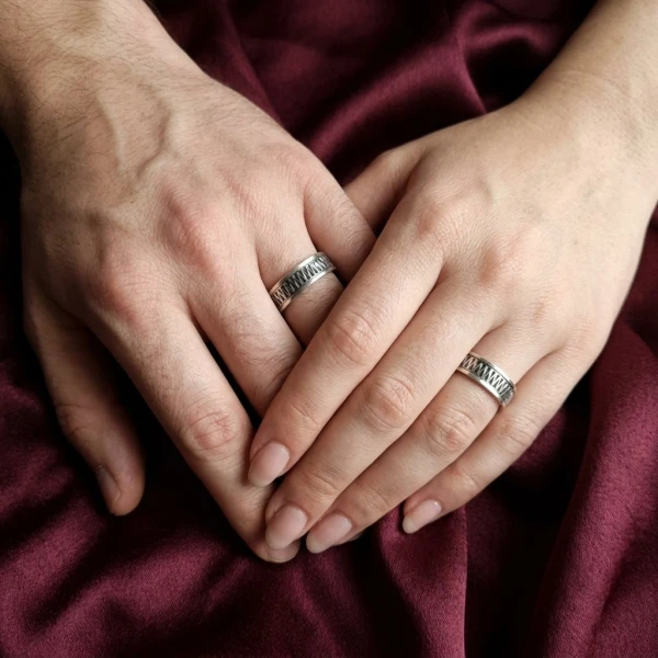Silver Zigzag Textured Unisex Band Ring