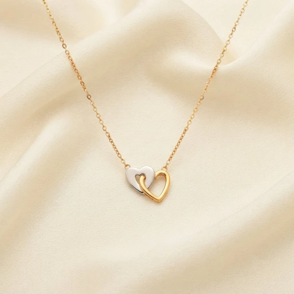 Elegant Dual Heart Gold & Silver Pendant Necklace