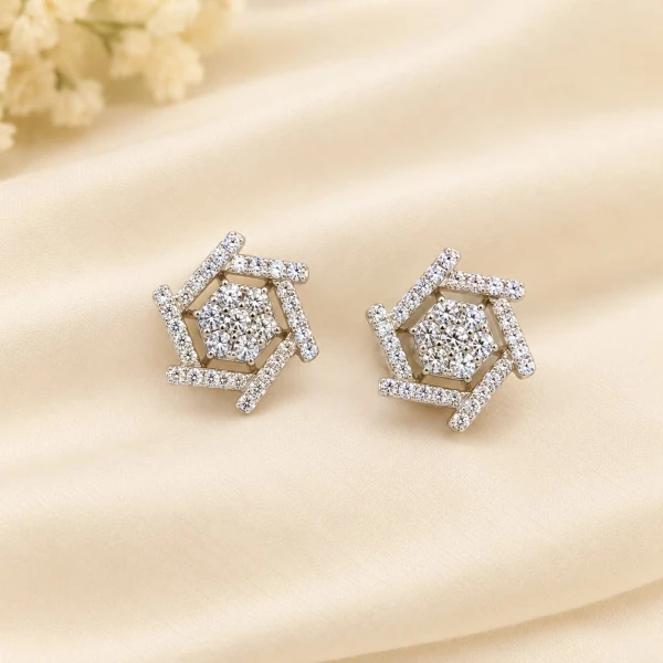 Radiant Geometric Pavé Hexagon Diamond Stud Earrings
