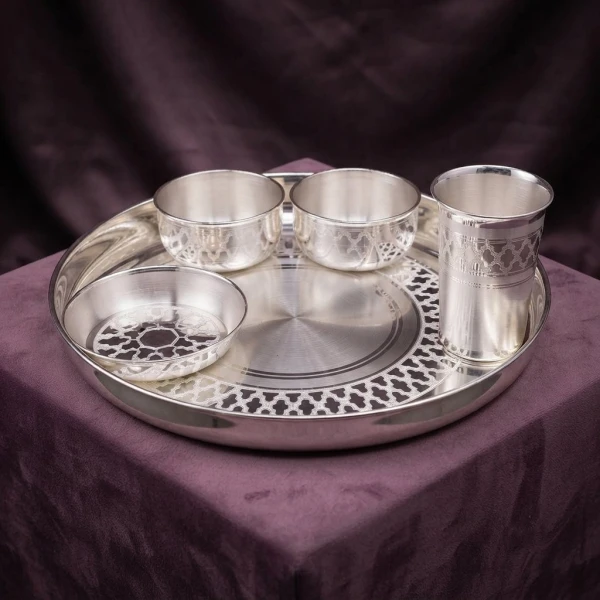 Elegant 925 Silver Dinner Thali Set