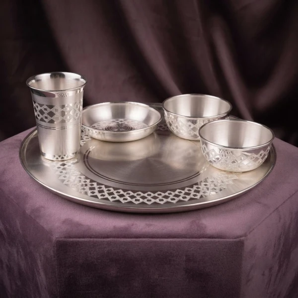 Ornate 925 Silver Dining Thali Set