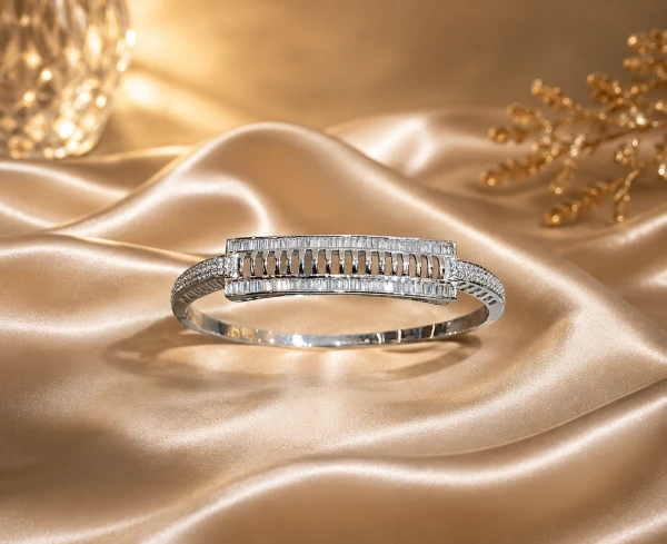 Silver 925 Diamond-Style Designer Kada Bracelet for Women
