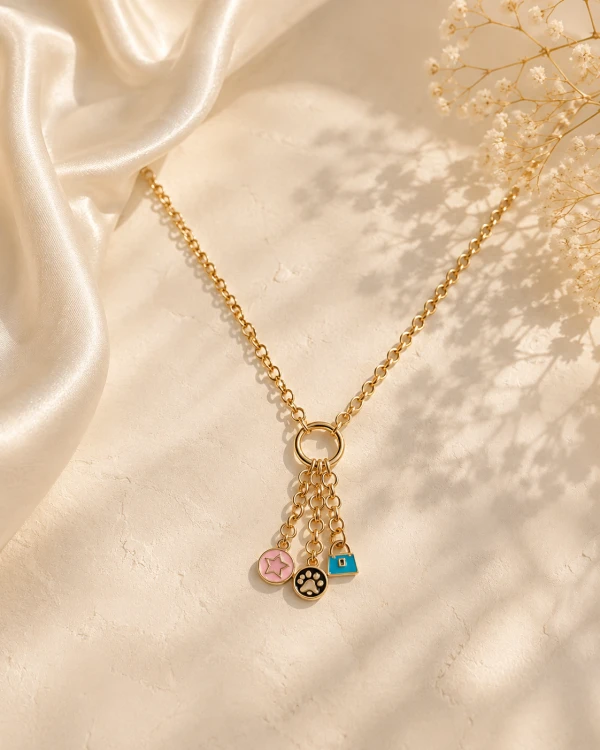 Gold Women’s Multi-Charm Pendant Necklace