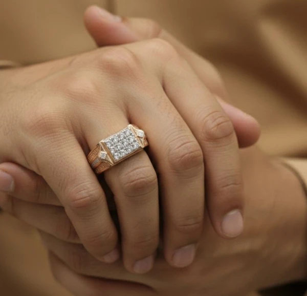 Rose Gold Diamond Cluster Signet Ring