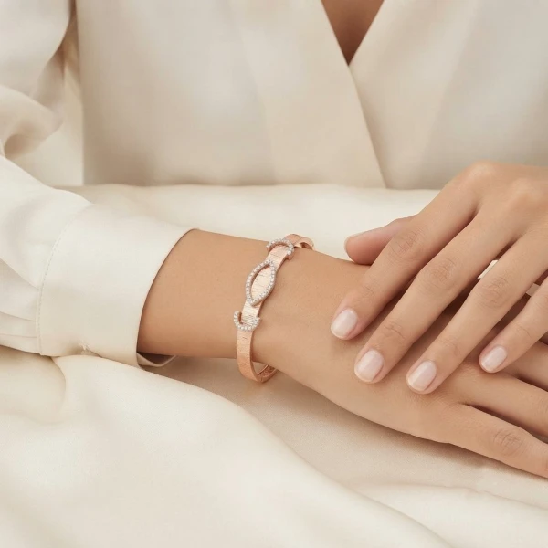 Silver Marquise Accent Pavé Cuff Bracelet