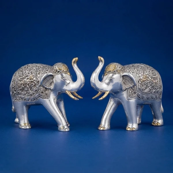 925 Silver Elephant Pair Showpiece