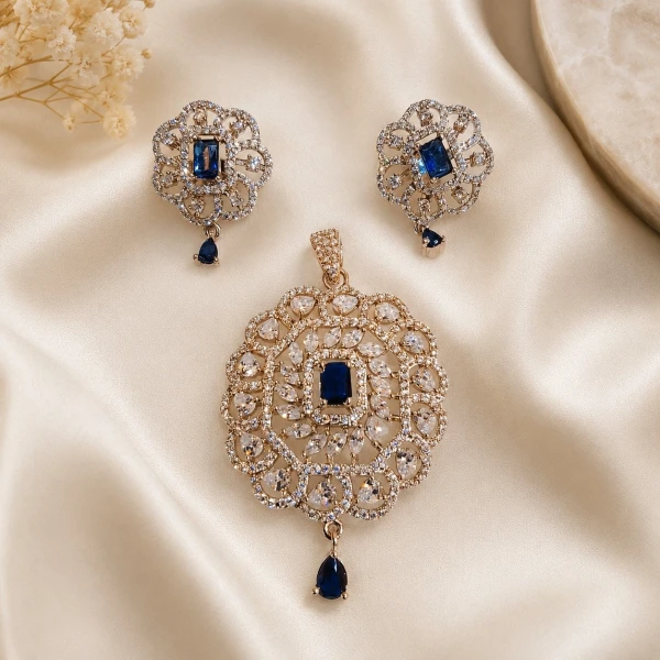 Sapphire Bloom Diamond Pendant & Earring Set