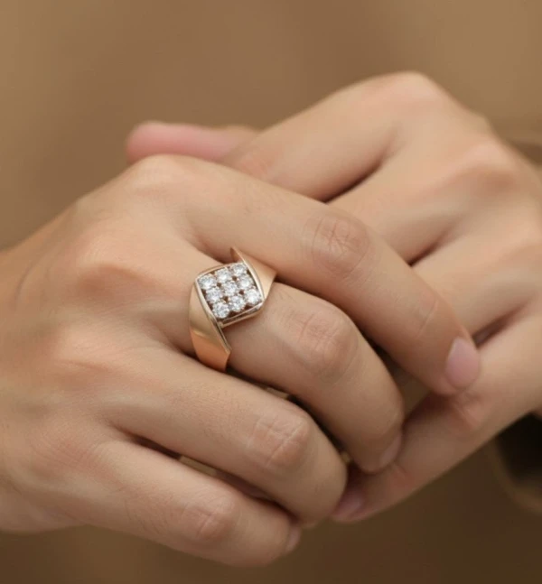 Men's Geometric Diamond Rose Gold Ring