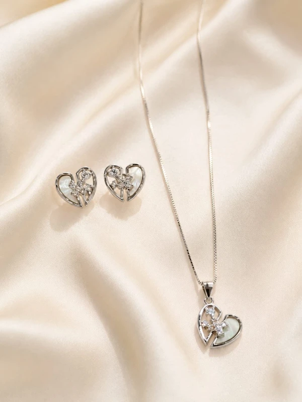 925 Silver Heart Pendant Set for Women