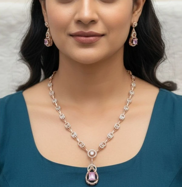 Rose Gold Diamond & Pink Gemstone Teardrop Half Set