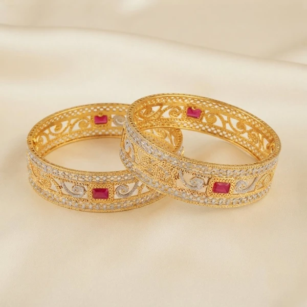 Gold Ruby Designer Bangle Set