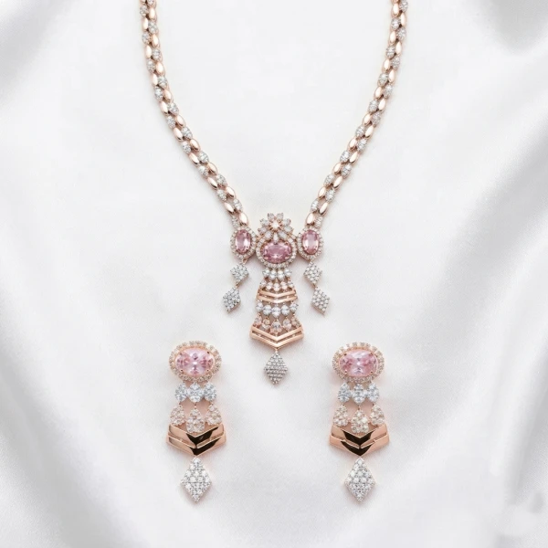 Rose Gold Pink Stone Women’s Half Set
