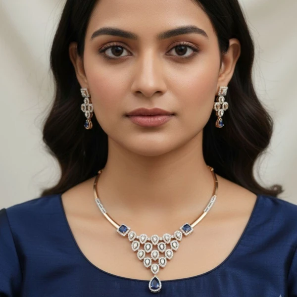 Royal Blue Sapphire Gold Necklace and Earring Set