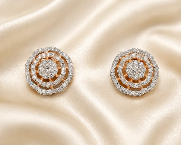 Elegant Round Diamond-Style Stud Earrings for Women – Gold Finish