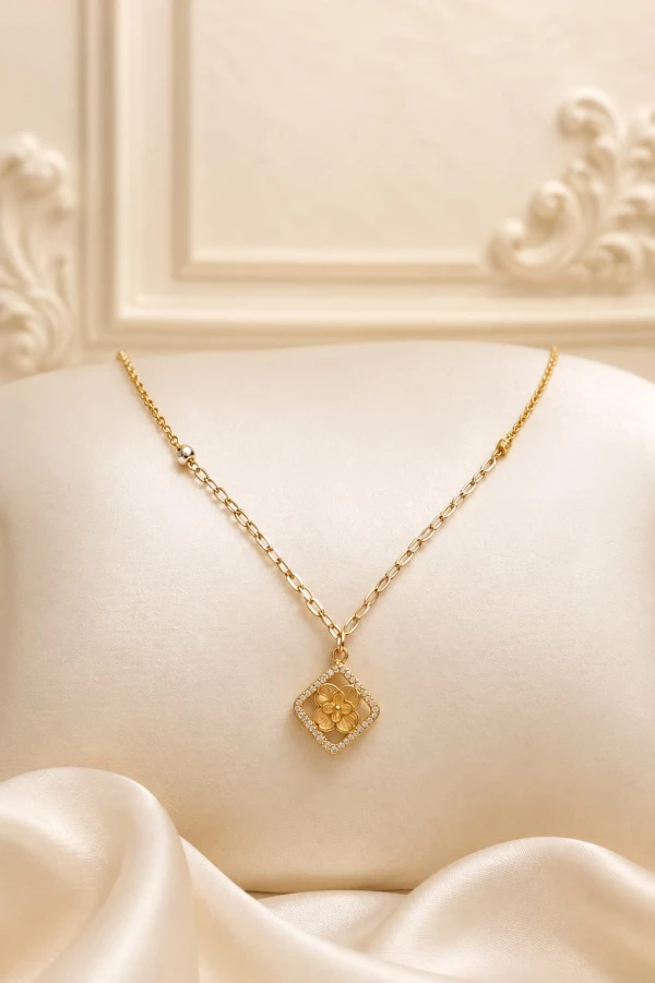 Elegant Floral Square Gold Pendant Necklace for Women