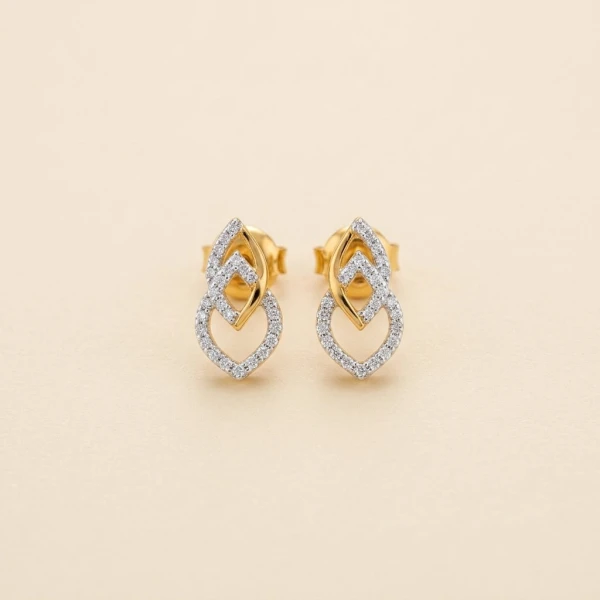 Geometric Diamond-Studded Gold Drop Earrings