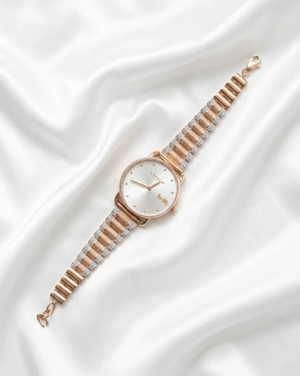 Rose Gold Women’s Elegant Stone-Set Bracelet Watch