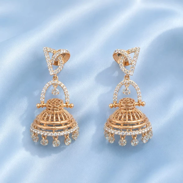 Elegant Pave-Set CZ Gold Jhumka Earrings
