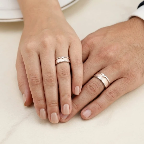 Dual-Tone Textured Couple Band Rings