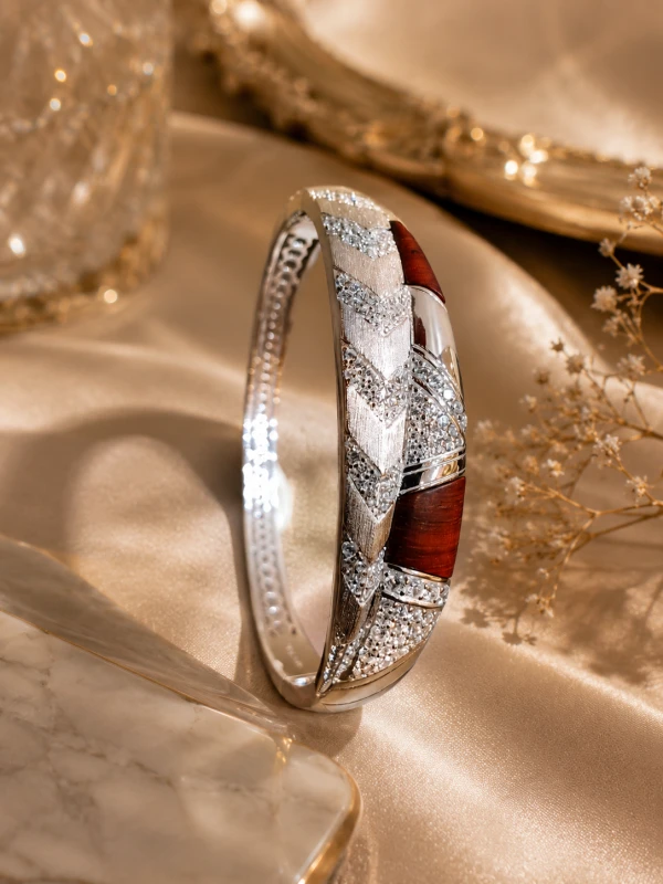 925 Sterling Silver Mocha Brown Crystal Designer Kada