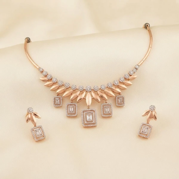 Gold Leaf and Emerald-Cut Crystal Necklace Set