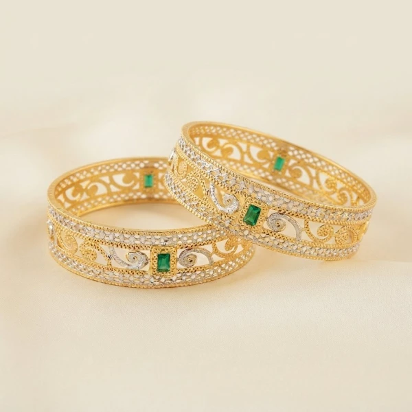 Gold Emerald Designer Bangle Set