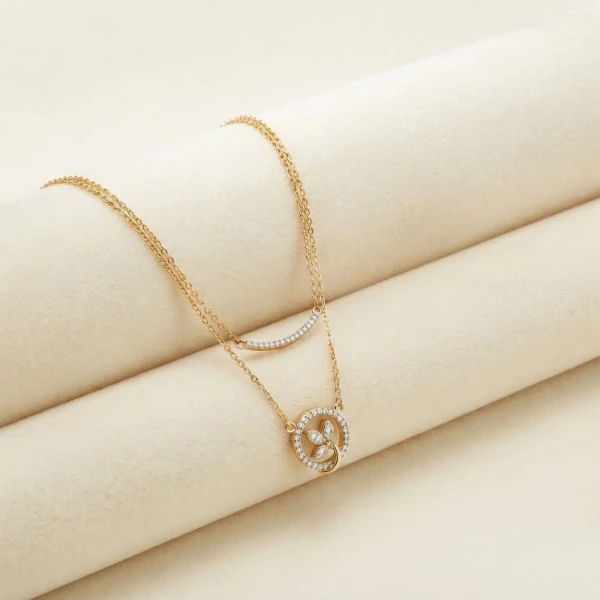 Exquisite Diamond Layered Circle and Bar Necklace