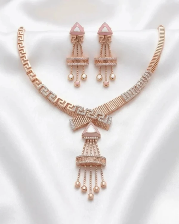 Rose Gold American Diamond Women’s Half Set – Necklace & Earrings