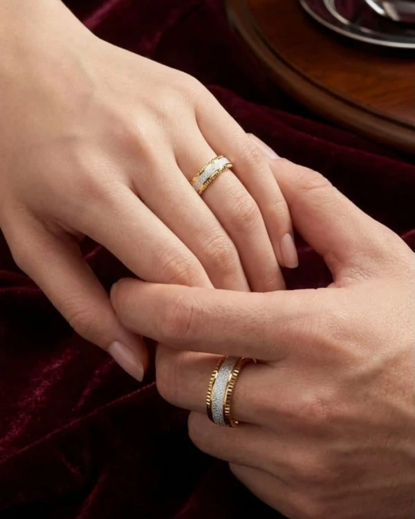 Two-Tone Diamond-Dust Gold Unisex Couple Rings Set