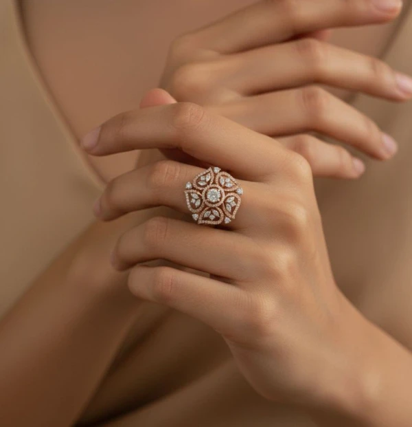 Rose Gold Diamond Floral Statement Ring