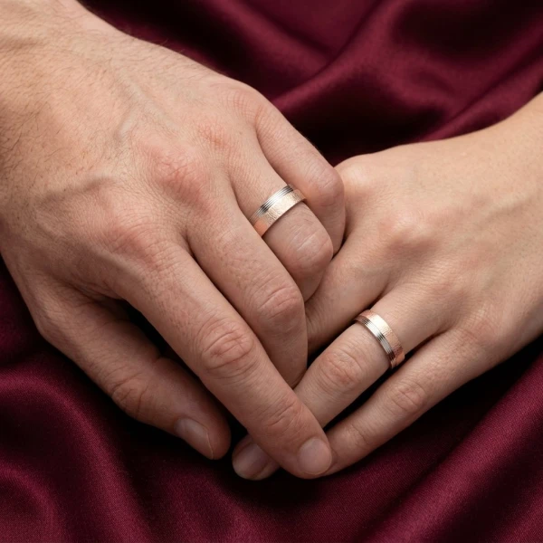 Two-Tone Rose Gold & Silver Unisex Couple Rings Set