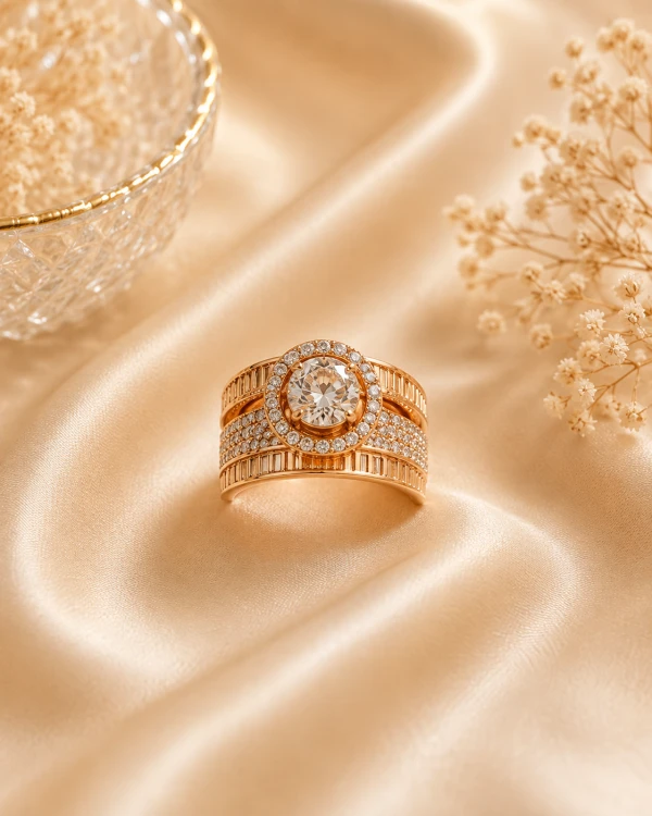 Rose Gold Women’s Round Solitaire Statement Ring