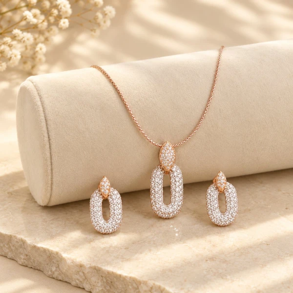 Pavé Oval Diamond Pendant and Earrings Set