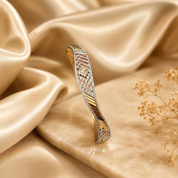 Gold Women’s Designer Dual-Tone Geometric Kada