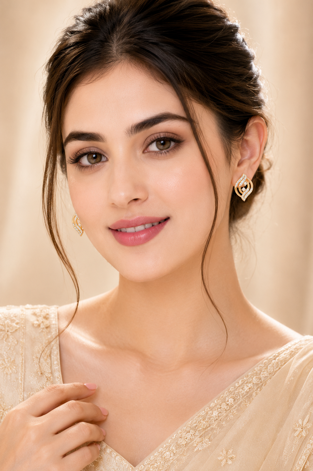 Diamond Women’s Elegant Gold-Tone Statement Earrings Gallery View