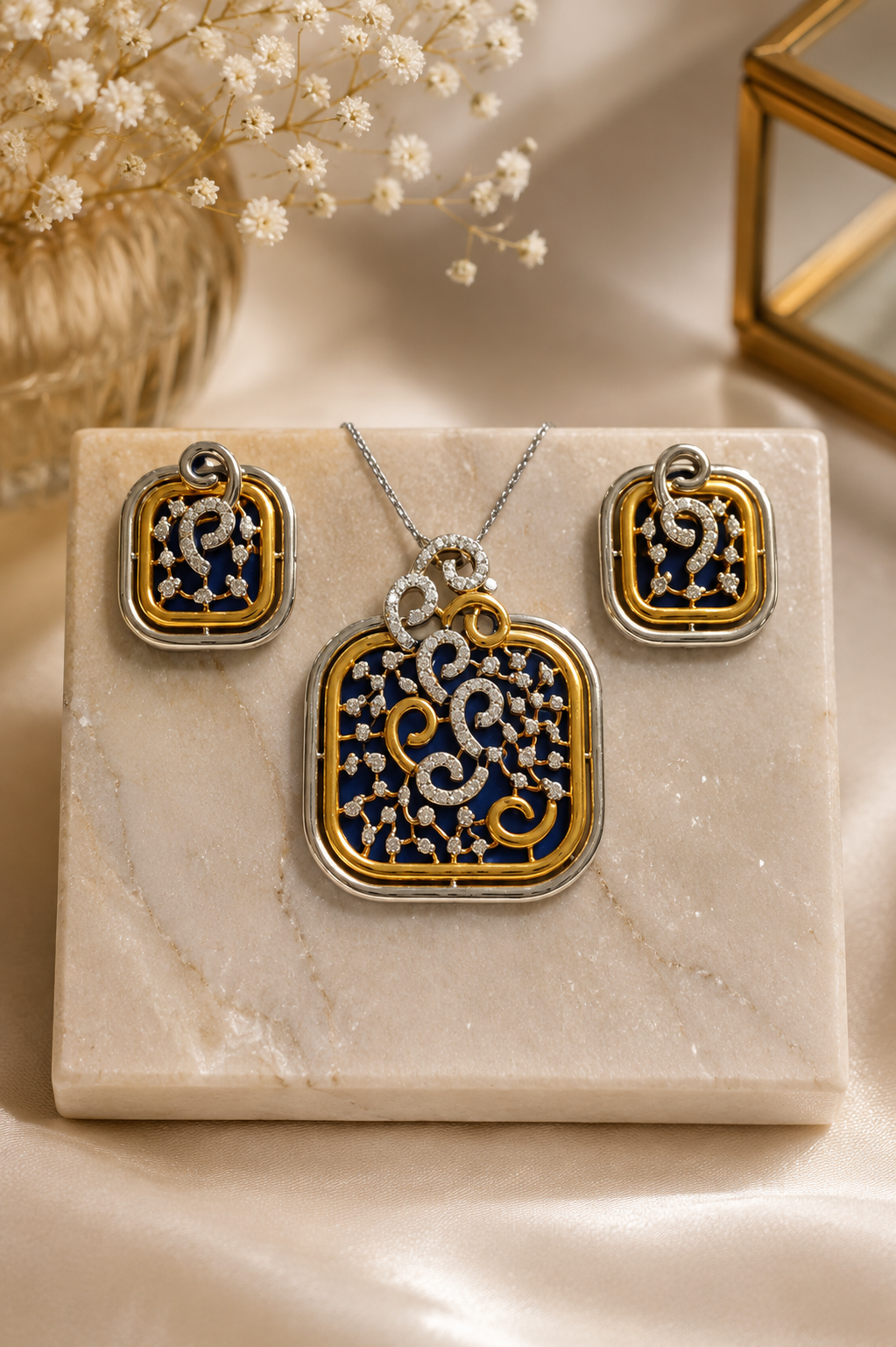 Artisan Diamond Crown Pendant Set