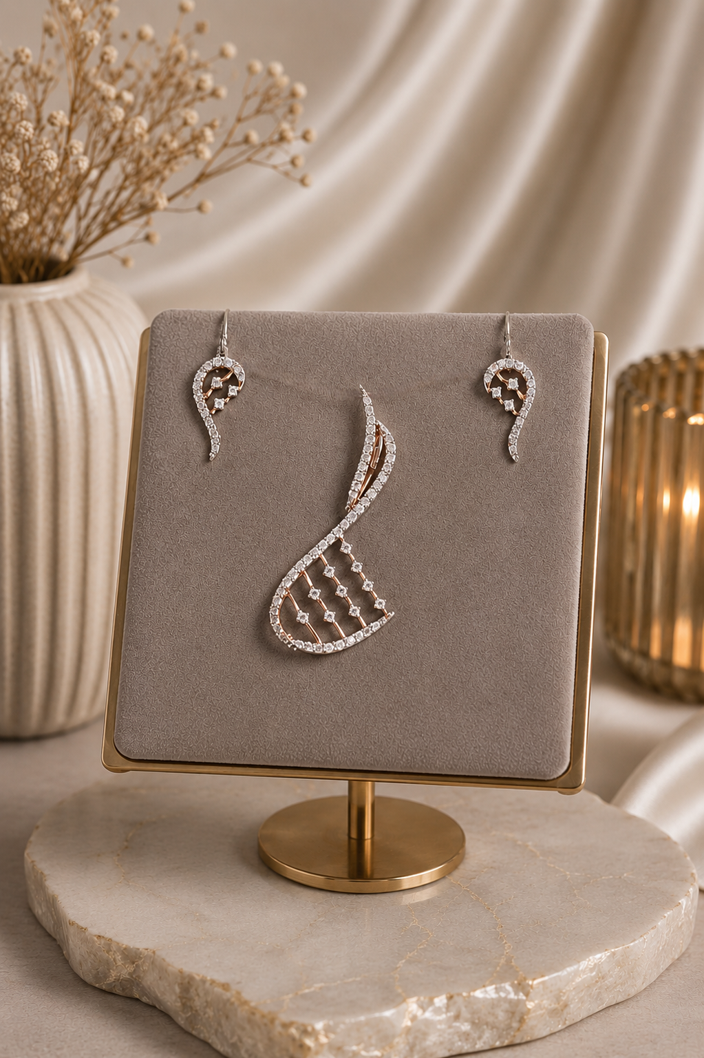 Timeless Diamond Floral Pendant Set