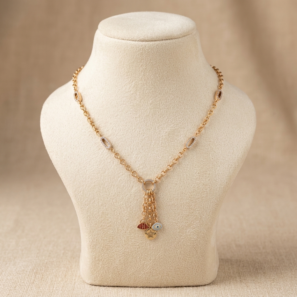 Aura Gold Multi Charm Tassel Chain