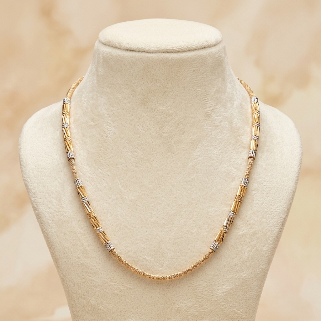 Vintage Gold Diamond Cut Barrel Mesh Chain