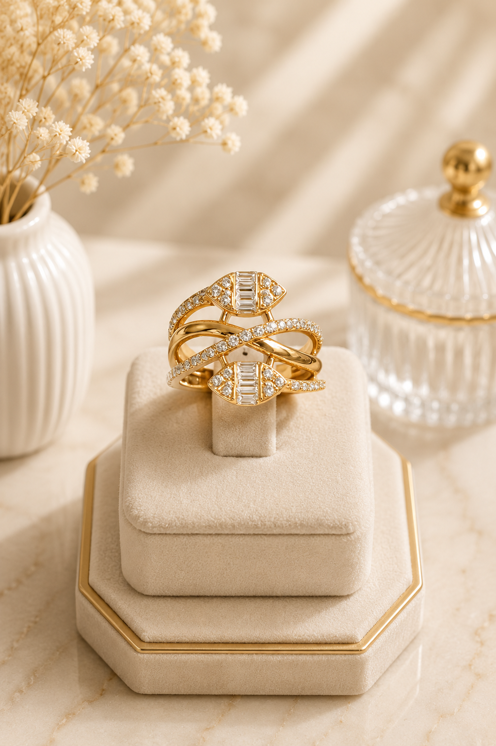Artisan Gold Interwoven Baguette Bypass Ring