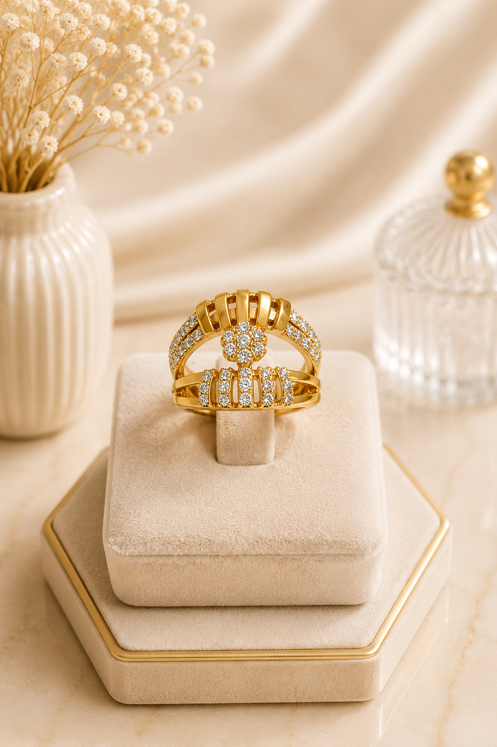 Classic Gold Ribbed Floral Dome Ring