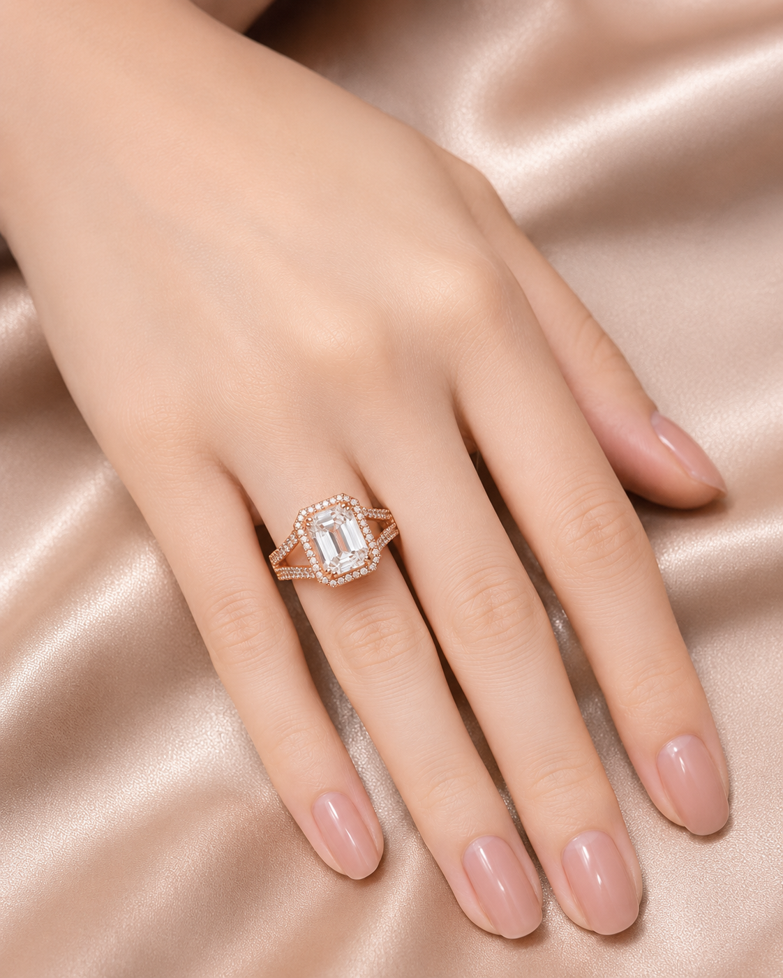 Royal Emerald Cut Pavé Diamond Ring
