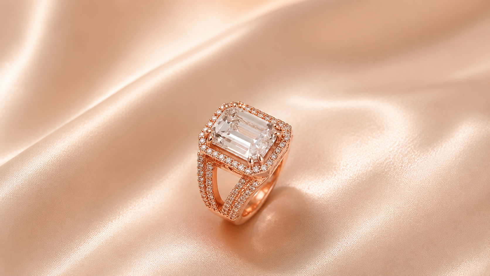 Royal Emerald Cut Pavé Diamond Ring Gallery View