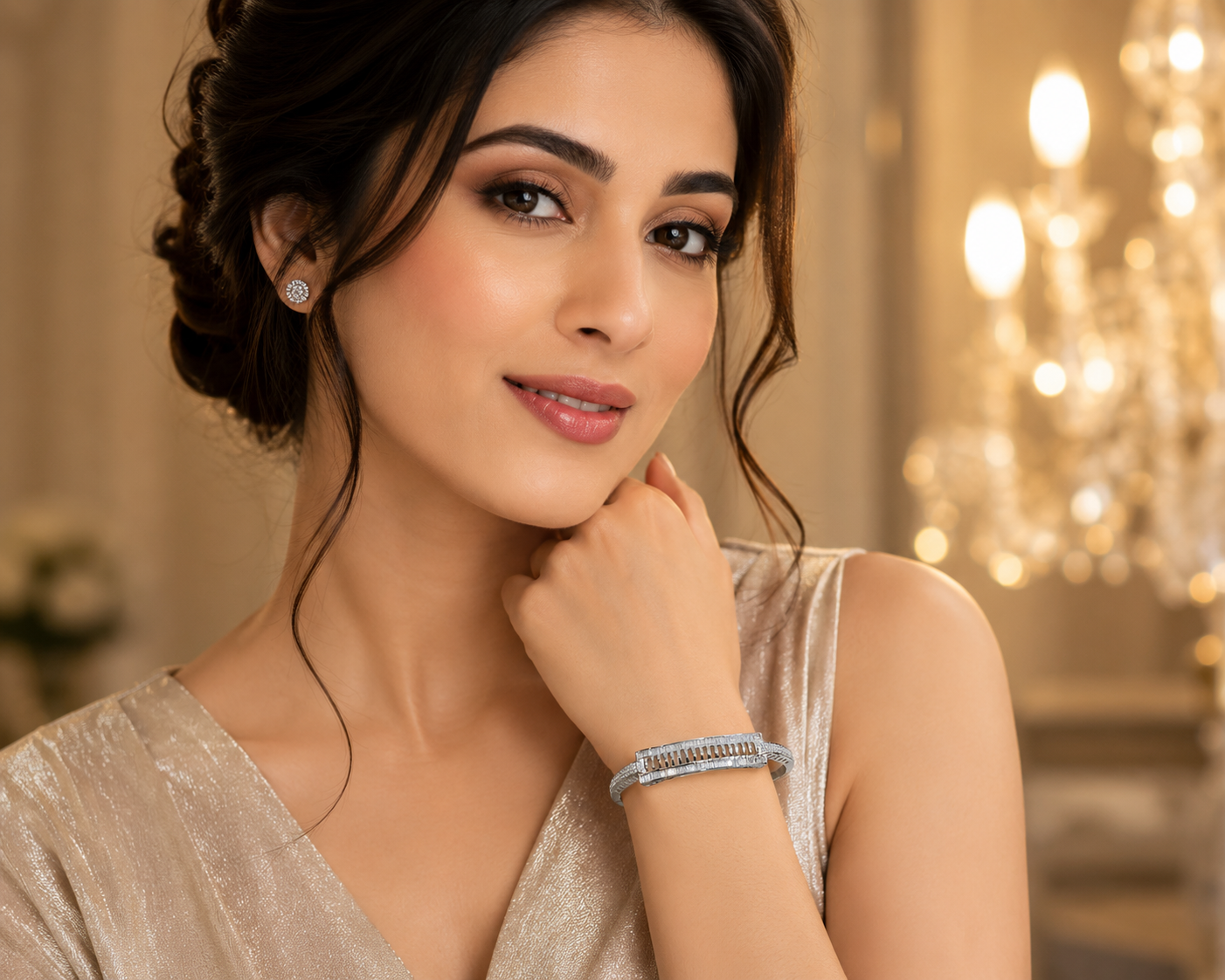 Silver 925 Diamond-Style Designer Kada Bracelet for Women Gallery View