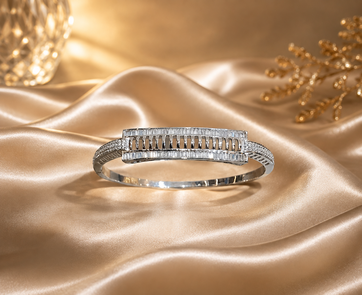 Silver 925 Diamond-Style Designer Kada Bracelet for Women